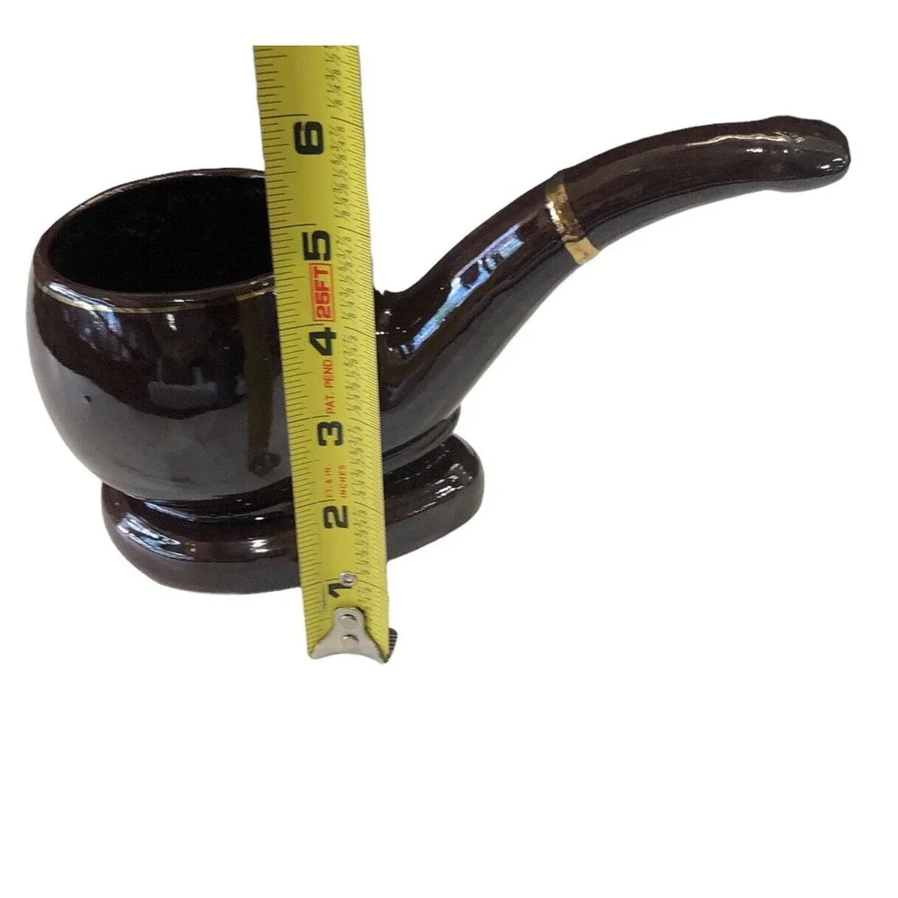 Ceramics Large Pipe Brown Glaze Oversized Pipe Sculpture Ashtray Planter MCM